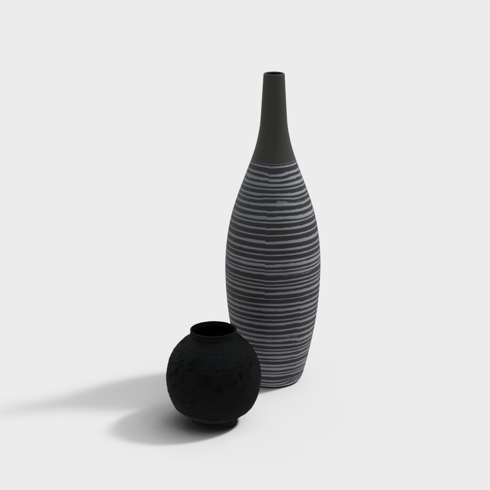 Striped Artistic Vase 3D Model – Minimalist Ceramic Design