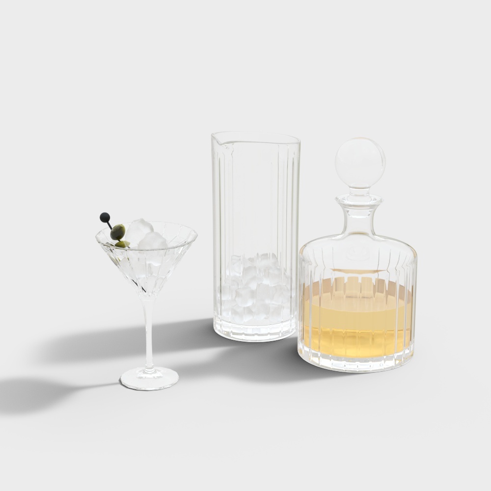 Classic Cocktail Glasses 3D Model Set – Realistic Textures