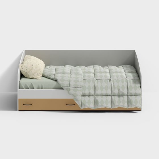 Elegant Low-Polygon Bed 3D model for Modern Bedrooms