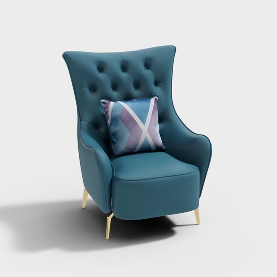 Elegant Peacock Blue Armchair 3D model