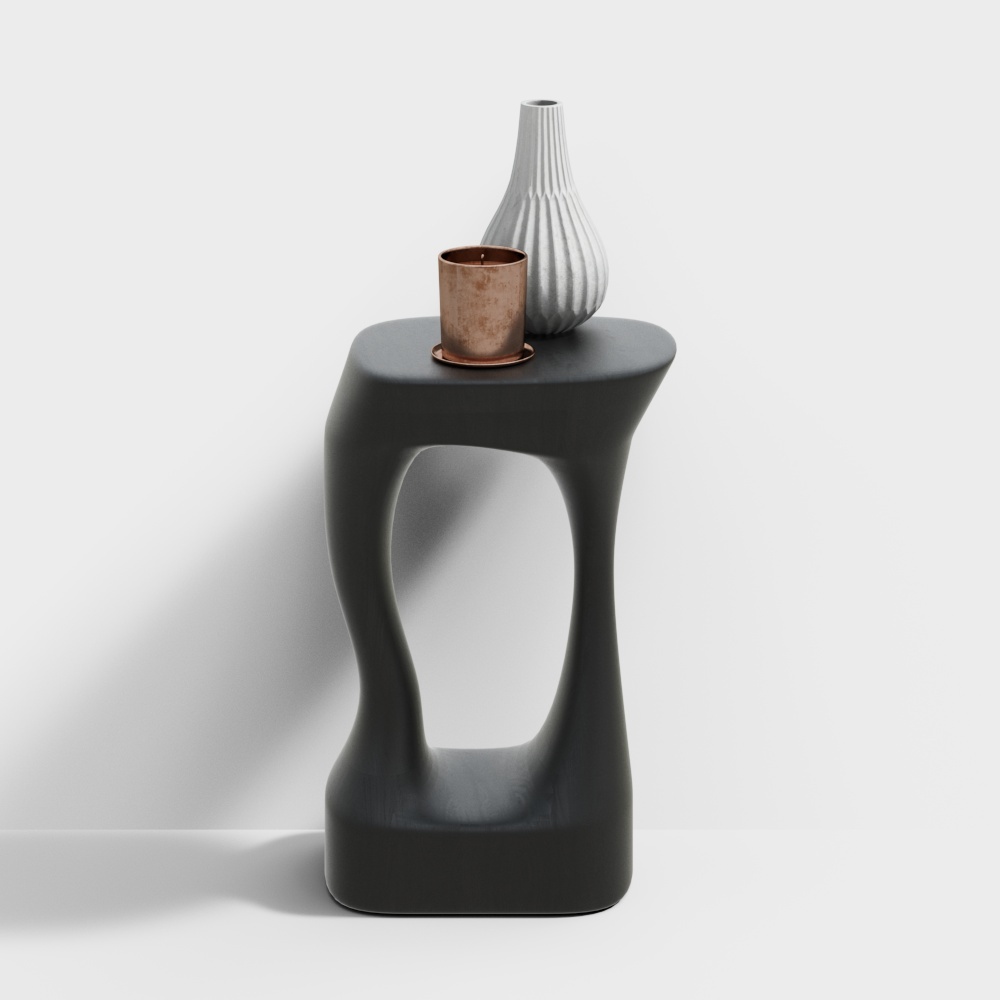 Sleek Side Table 3D Model – Matte Black Curved Design