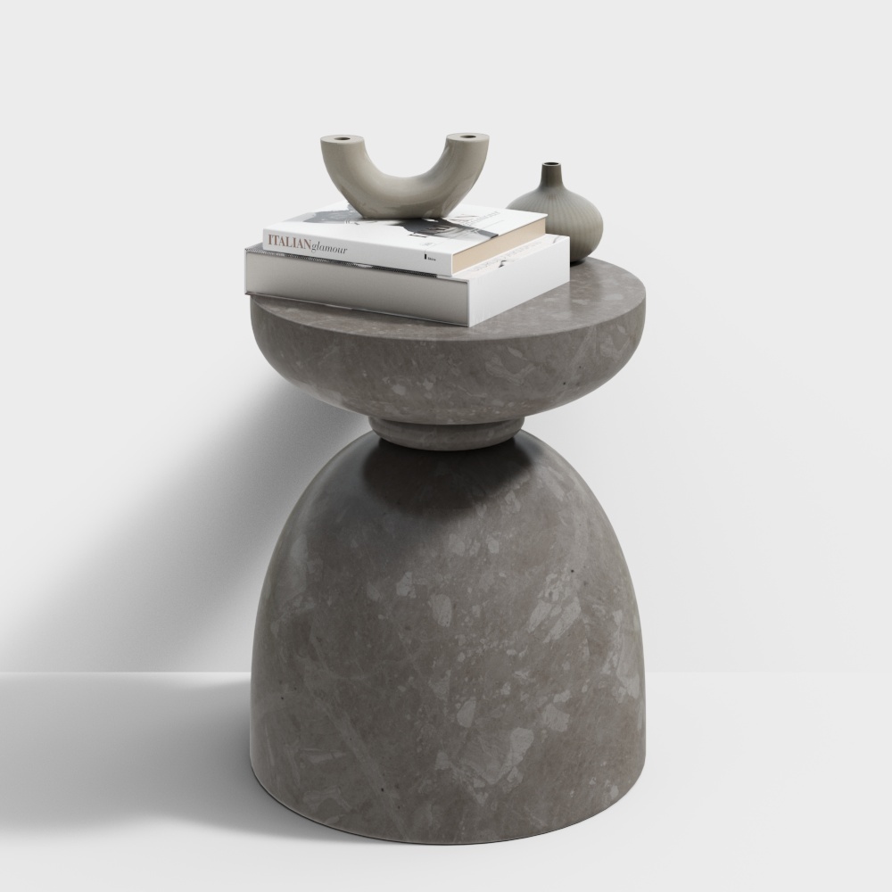 Minimalist Marble Side Table 3D Model – Gray Marble Texture