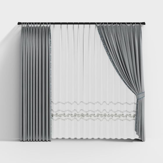 Elegant Low-Poly Curtain 3D model