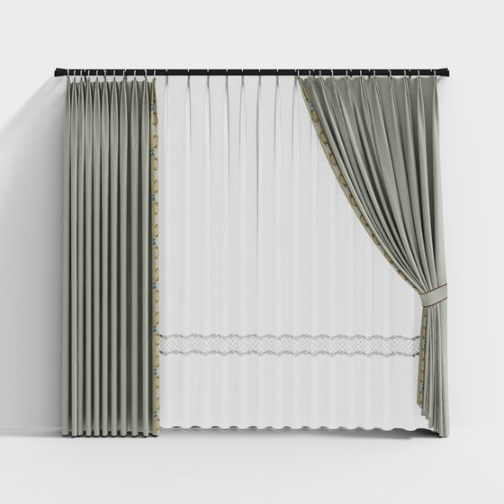 Stylish Low-Polygon Curtain 3D Model for Modern Spaces