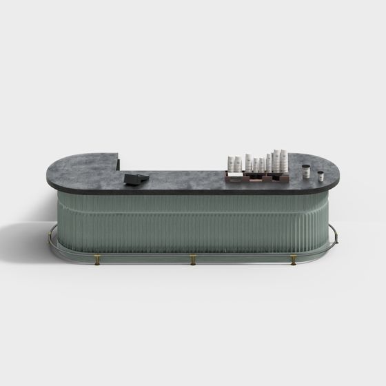 Elegant Green Metal and Marble Bar Counter 3D model