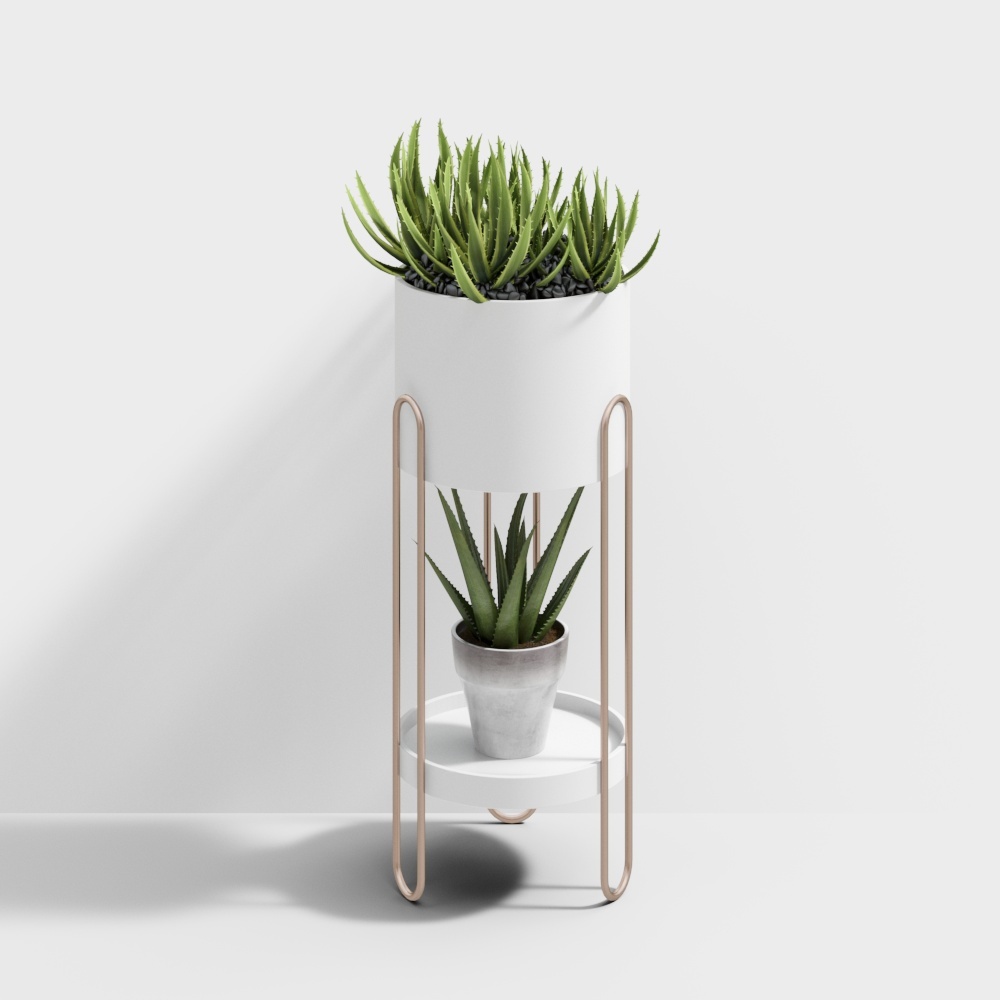 Modern metal planter stand green potted plants - small flower stand