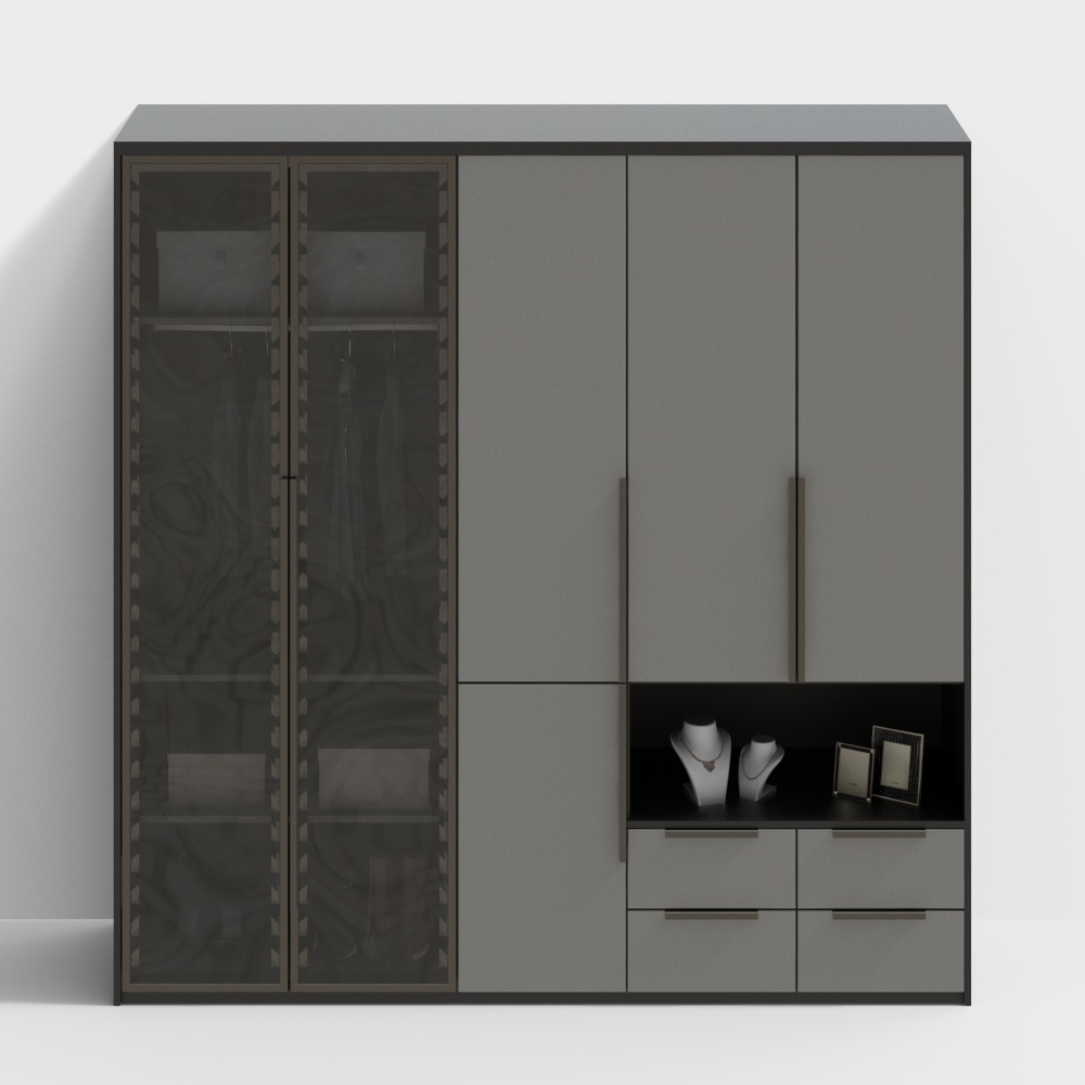 Modern lightweight glass door wardrobe - left double door glass