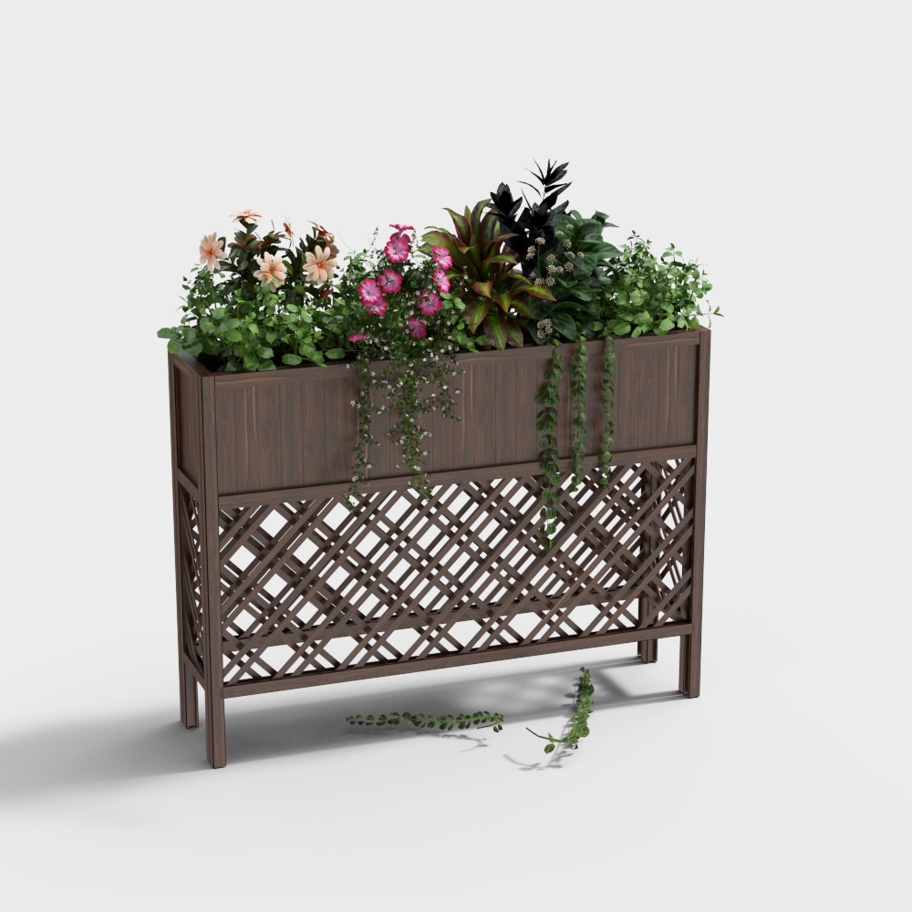 Urban Oasis Planter 3D Model – Low-Poly Wood Flower Pot