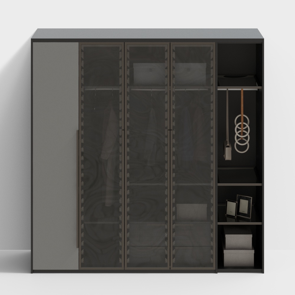 Armadio moderno con ante in vetro leggero - armadio a cinque ante aperte