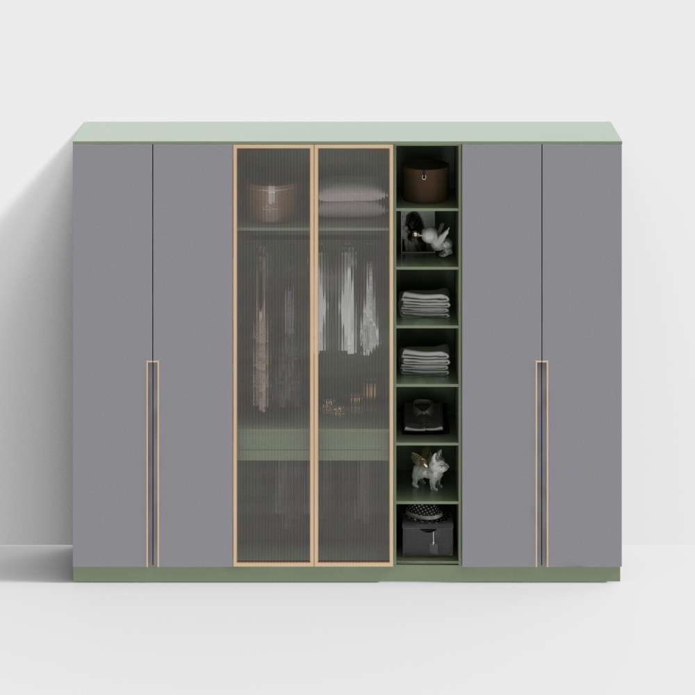 Modern fashion wardrobe - seven doors open