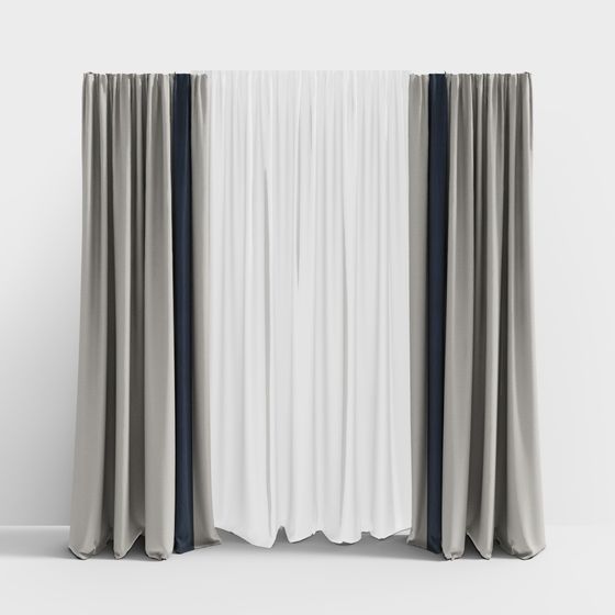 Elegant Low-Polygon 3D Curtain Model