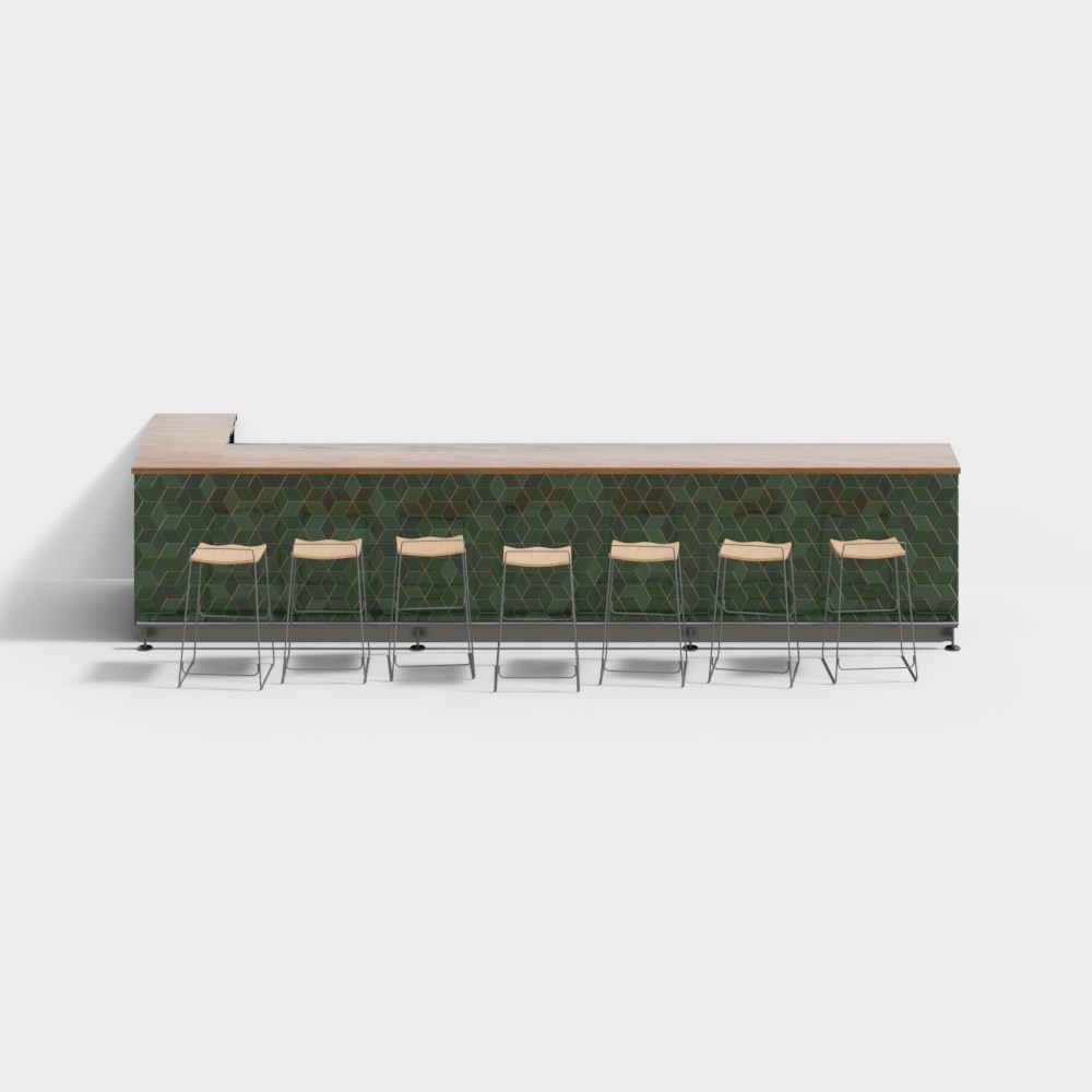 Stylish Bar Counter 3D model with Unique Green Tiles