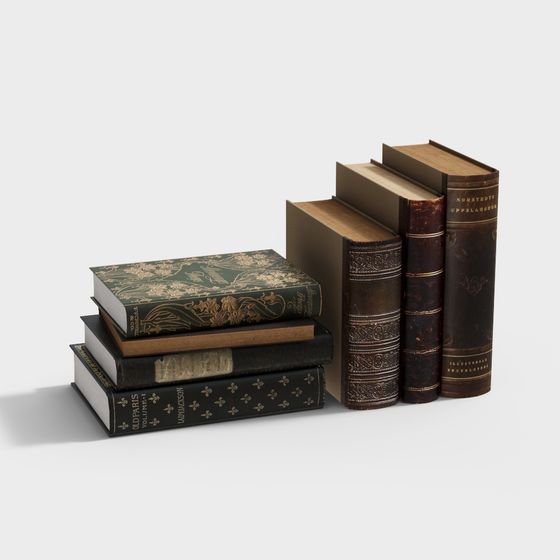 Low-Polygon Book Stack 3D model
