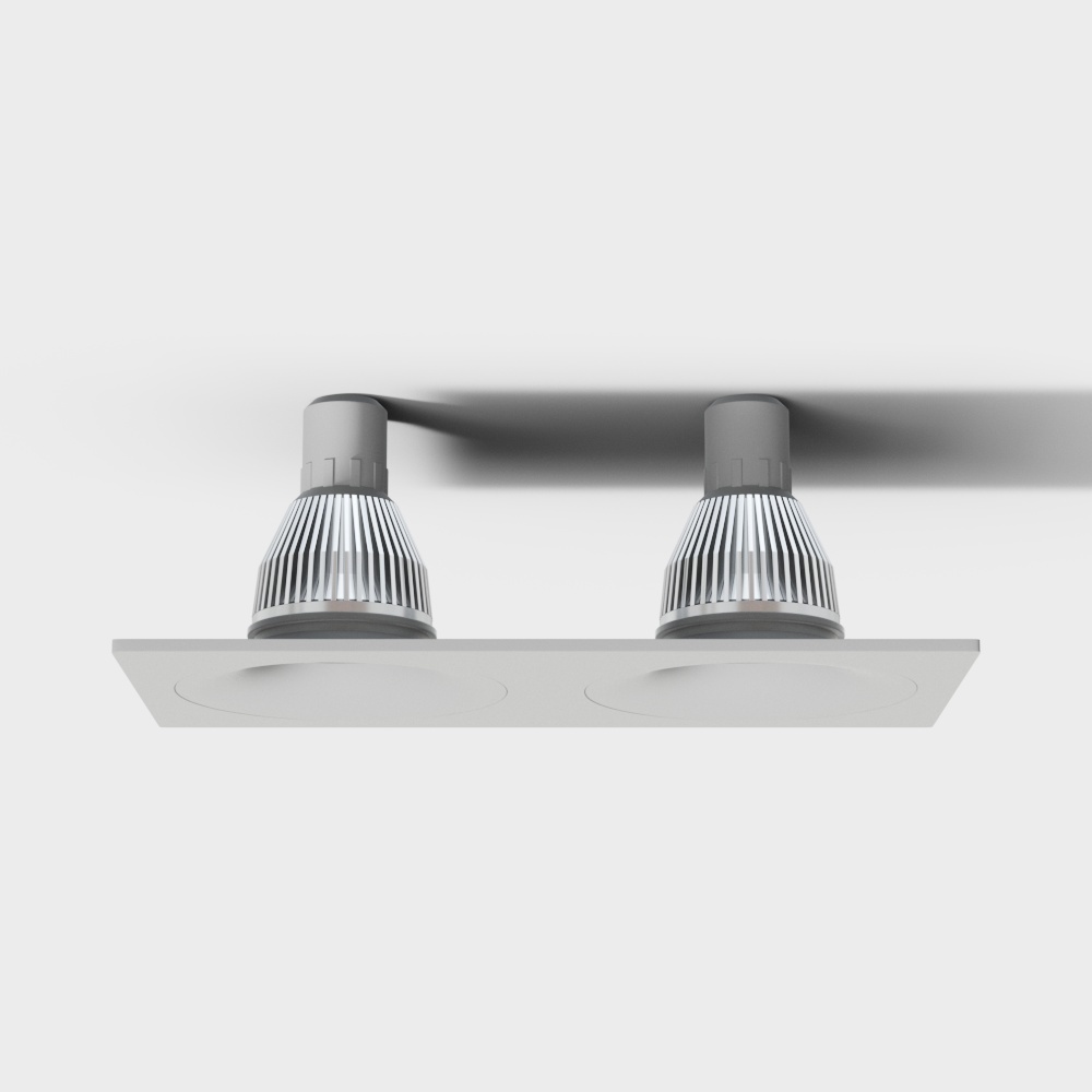 Modern white double ceiling light with silver metal bulbs on grey background