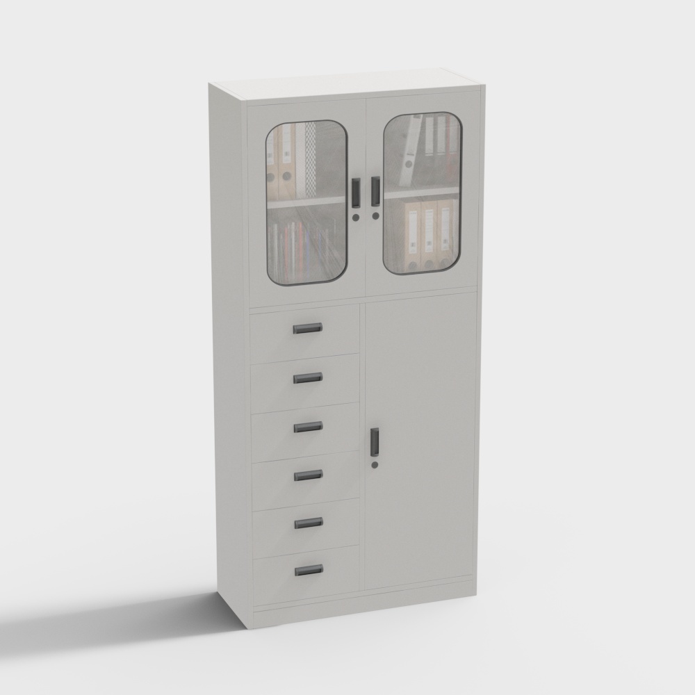 Tủ tài liệu ba cửa và sáu ngăn kéo màu trắng hiện đại