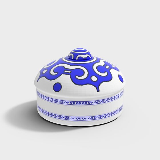 Traditional Blue and White Porcelain Lid Jar 3D model