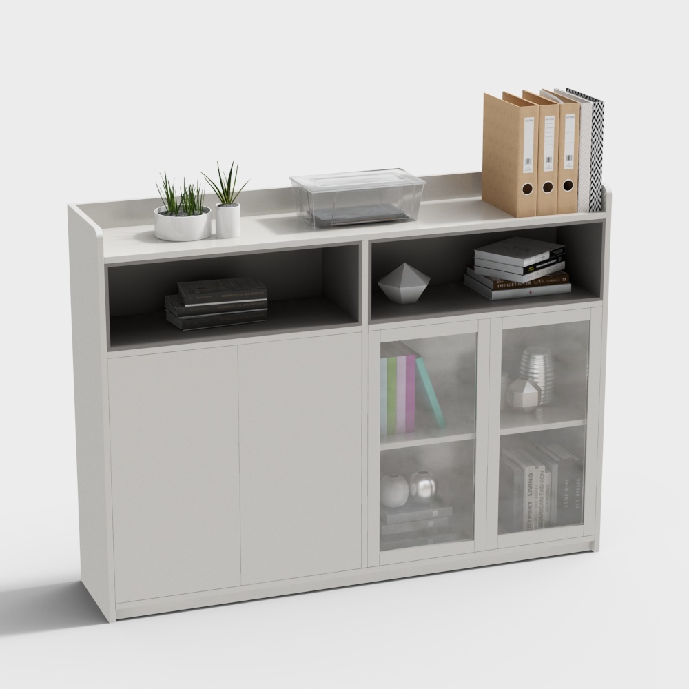 Modern filing cabinet-white four-door low cabinet