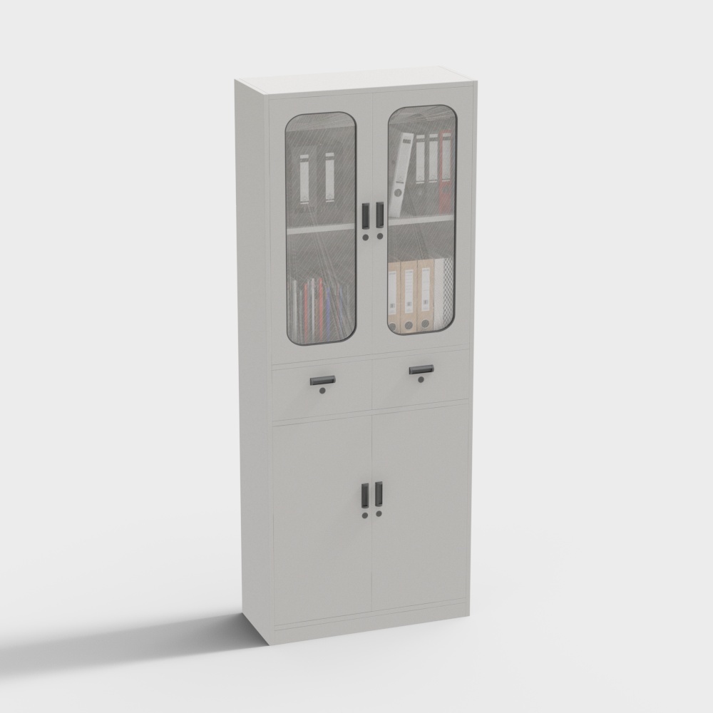 Modern filing cabinet with four doors and two drawers