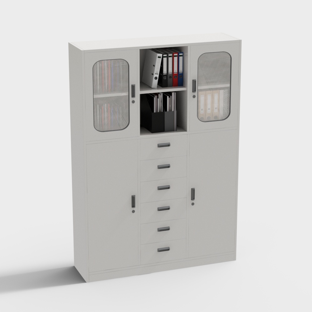 Modern filing cabinet three doors white