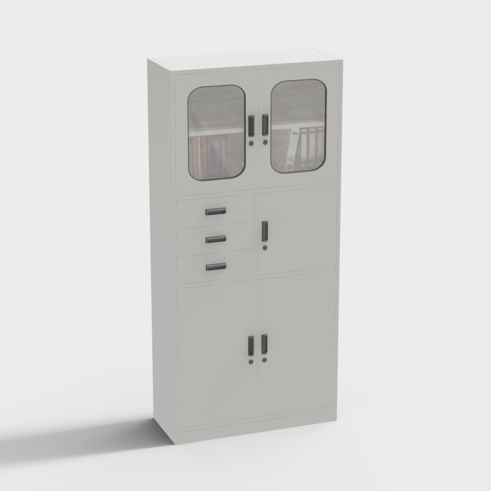 Modern filing cabinet with five doors and three drawers in white