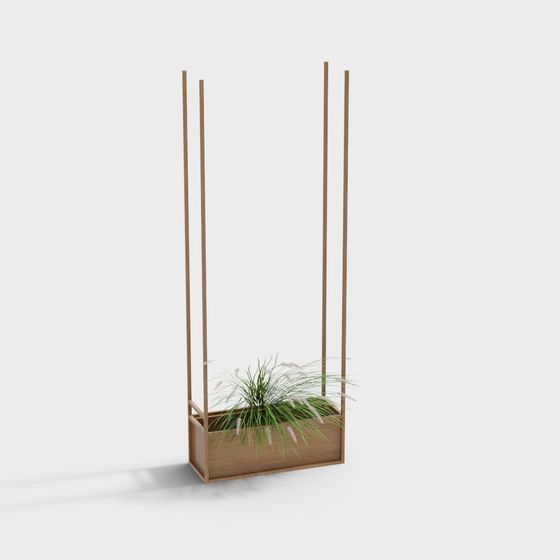 Modern Green Potted Flower Rack 3D Model in Earth Color