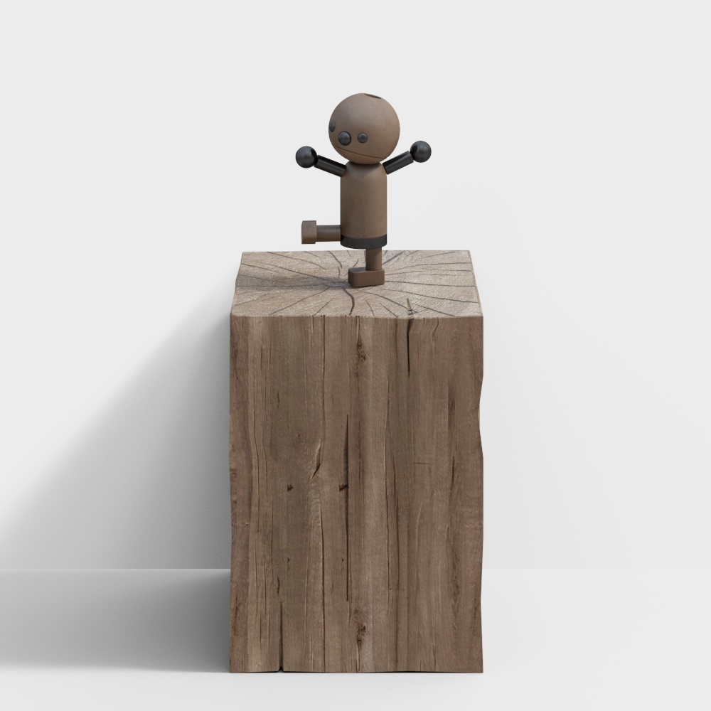Low-Poly 3D Character Model on Wood Stump