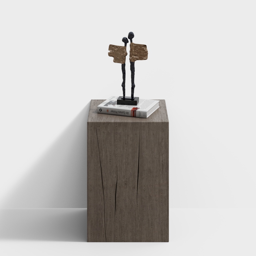Abstract Sculpture 3D Model – Minimalist Wood & Black Pillars