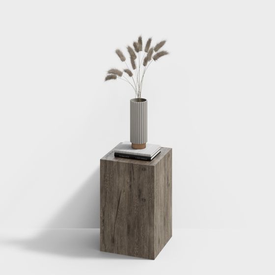 Elegant Low-Poly Wooden Side Table and Vase Set 3D model