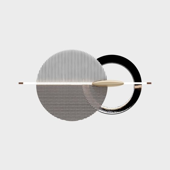 Modern round ceiling light with ribbed glass and gold center on white background