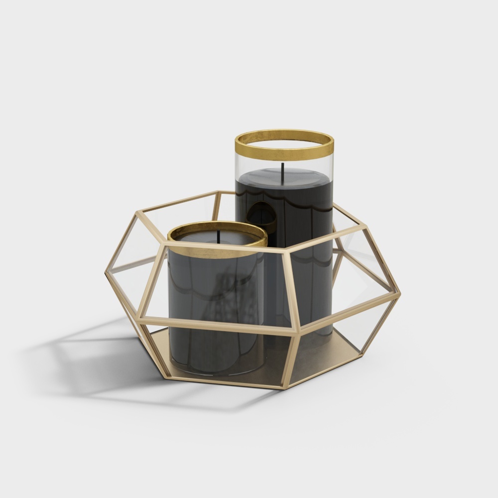 Geometric Candelabrum 3D Model – Gold & Glass Design