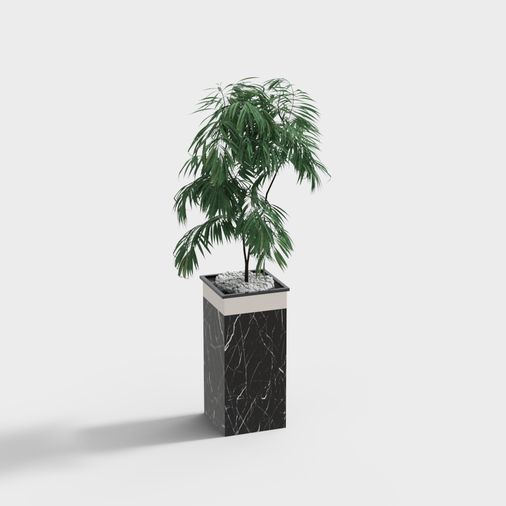 City Oasis Low-Poly 3D Model – Green Leaves & Marble Pot