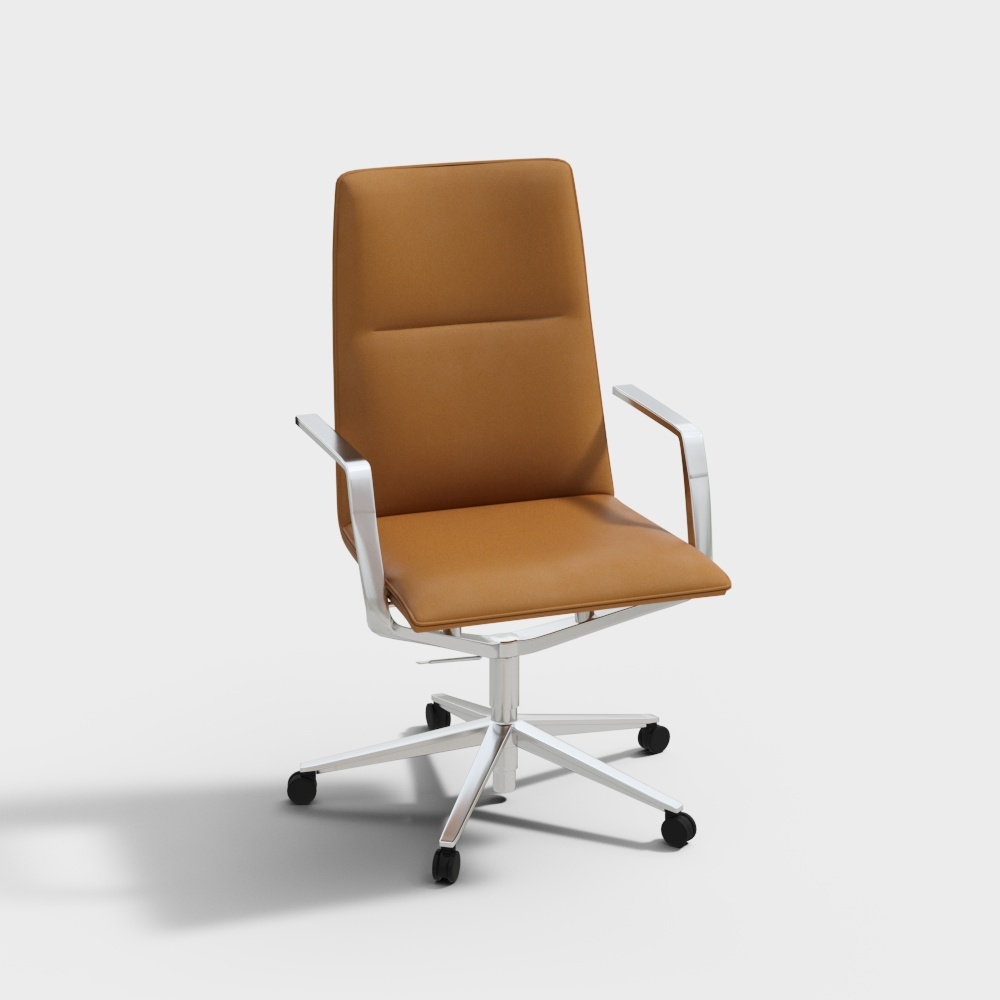 Modern Minimalist Office Chair 3D Model – Leather & Metal