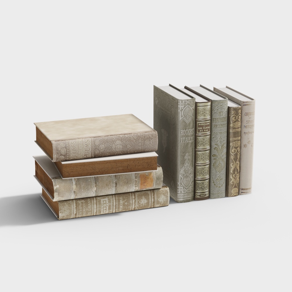 Vintage Book Stack 3D Model – Textured Classic Design