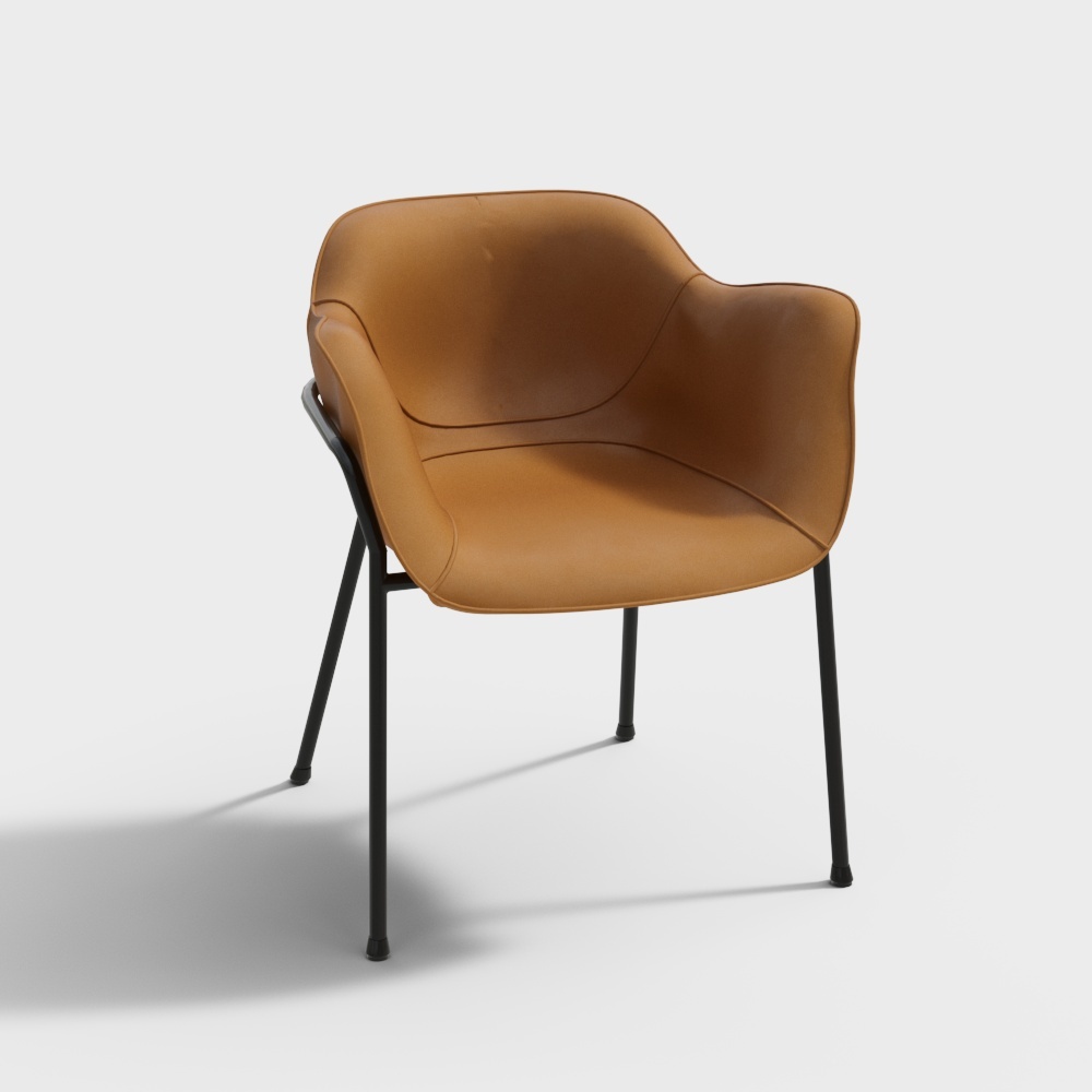 Cozy Leather Chair 3D Model – Low-Poly Caramel Leather
