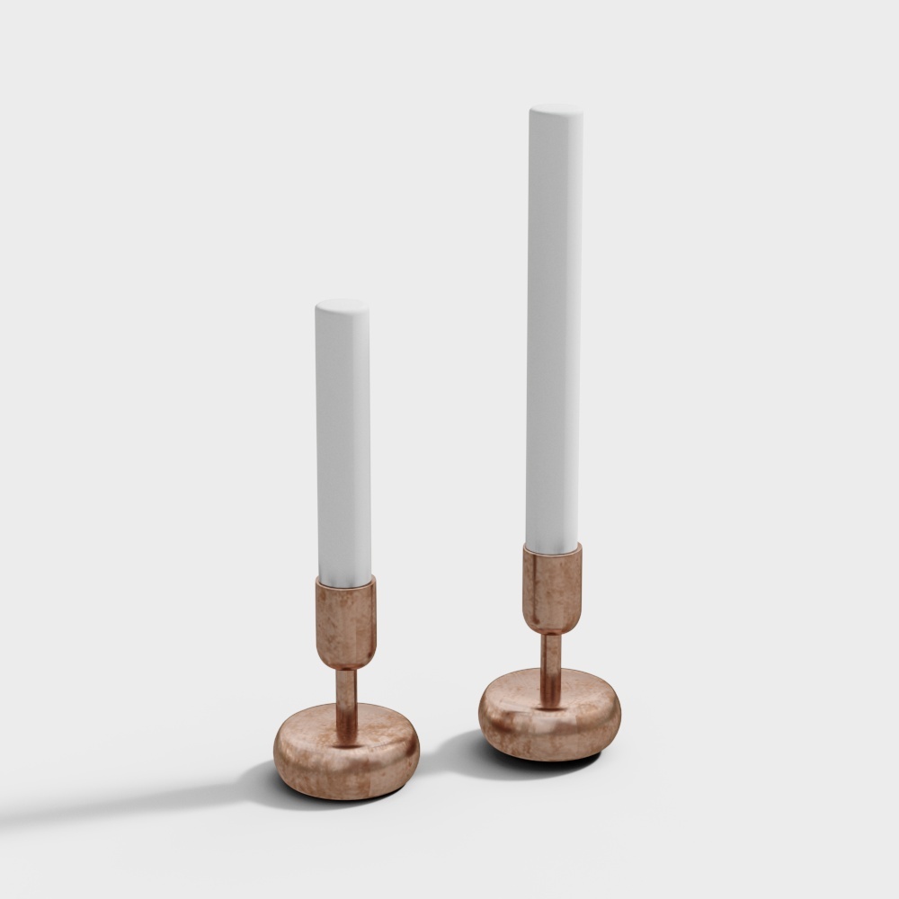 Elegant Low-Poly Candle Holder 3D Model – Gold & White Design