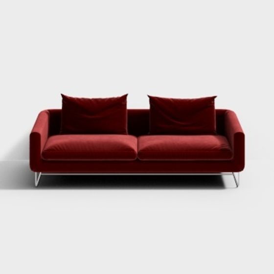 Elegant Red Velvet Low-Poly Sofa 3D model