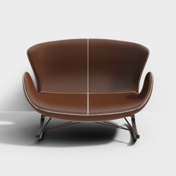 Modern brown leather sofa with metal legs on white background