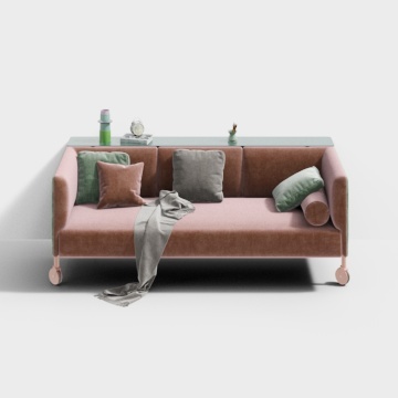 Elegant Pink Sofa 3D Model – Low-Poly Fabric Design