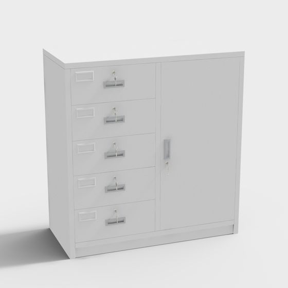 現代文件櫃-單門五抽白色低櫃