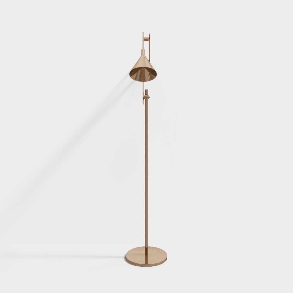 Elegant Floor Lamp 3D Model – Warm Gold Metallic