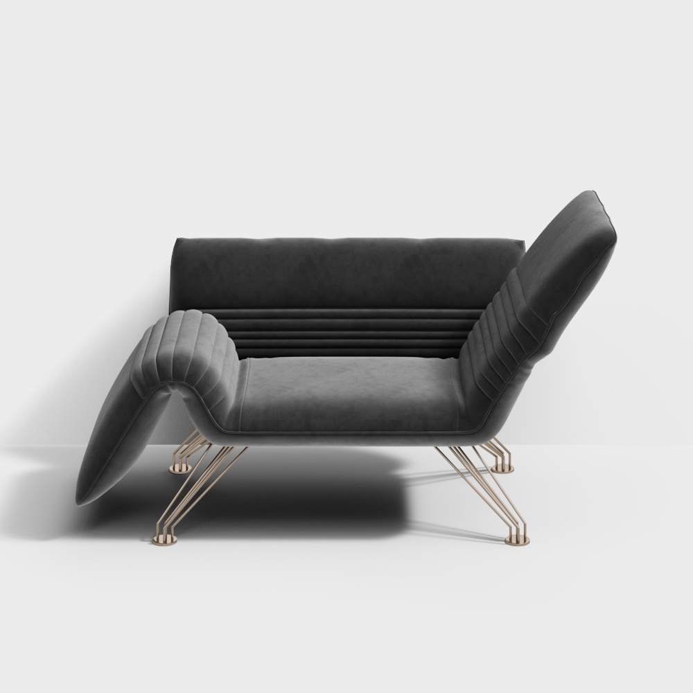 Urban Sofa 3D Model – Gray Velvet with Gold Legs