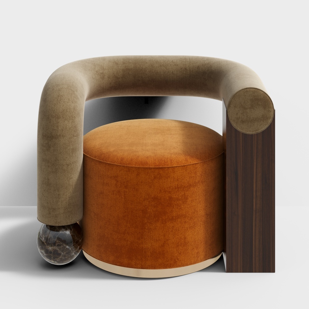 Urban Relax Chair 3D Model – Modern Fabric & Wood