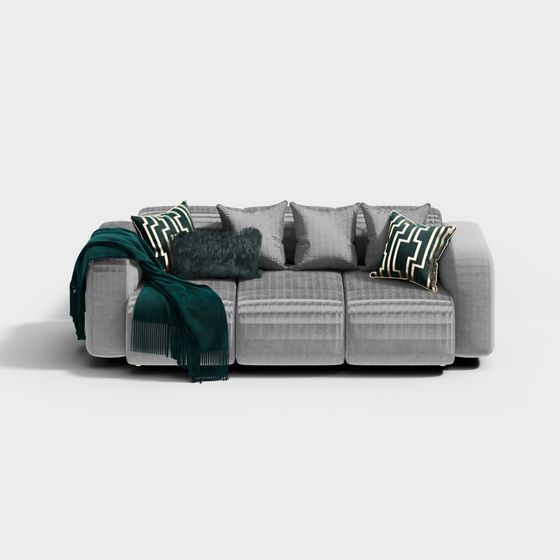 Stylish Low-Polygon Gray Sofa 3D model