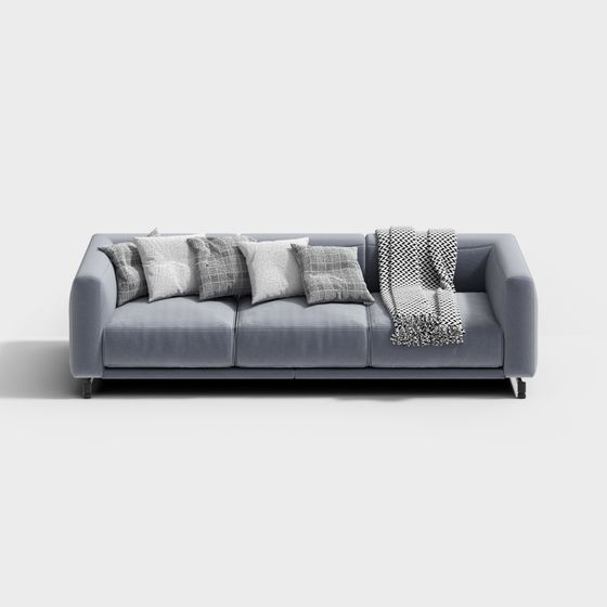 Elegant Low-Poly Gray Sofa 3D model for Modern Interiors