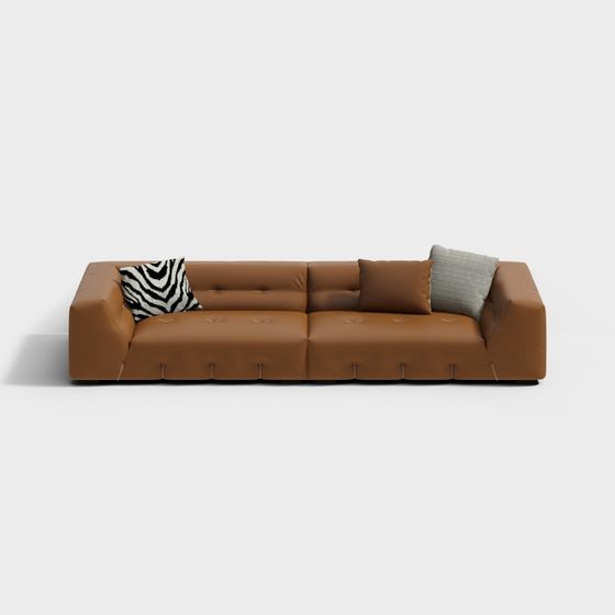 Stylish Brown Leather Sofa 3D model for Modern Spaces