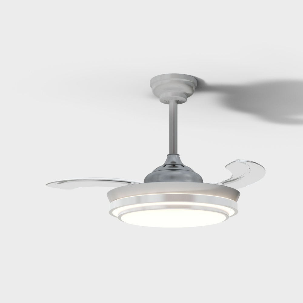 Elegant Low-Polygon Ceiling Fan – Silver Metallic Design