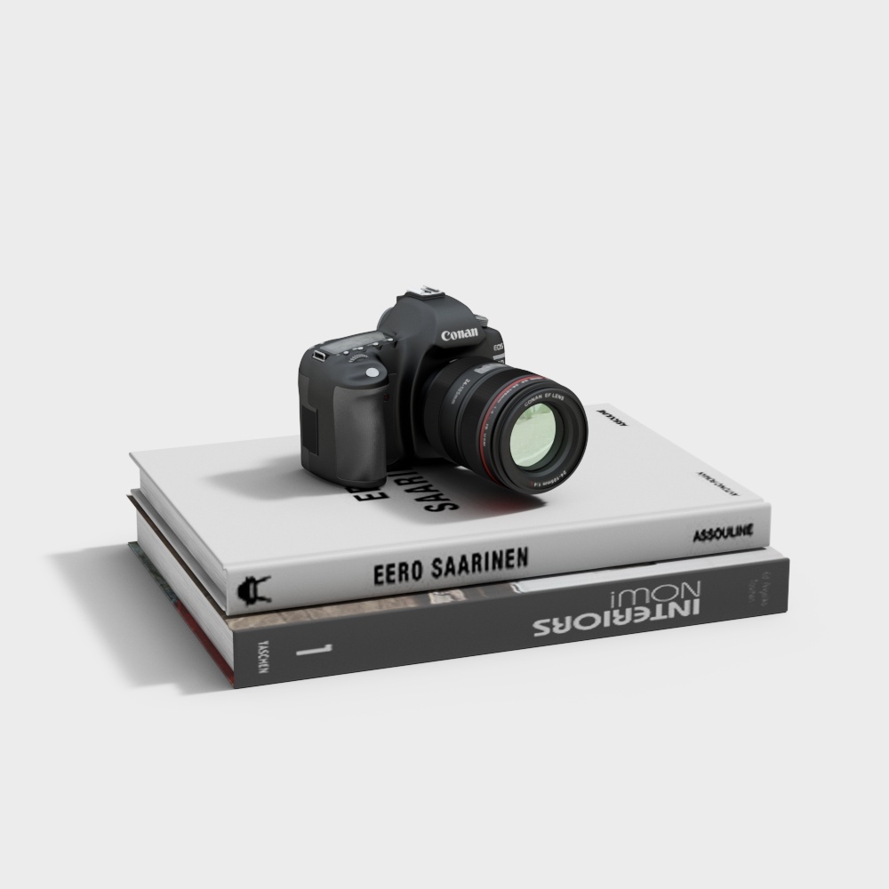 Camera on Books Low Poly High Detail 3D model