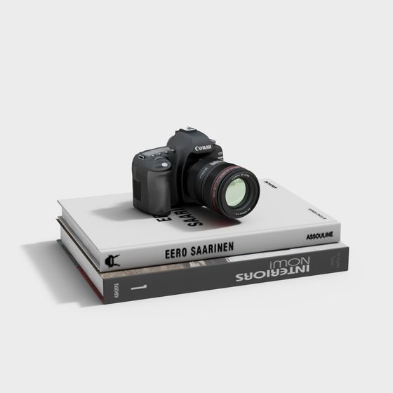 Camera on Books Low Poly High Detail 3D model