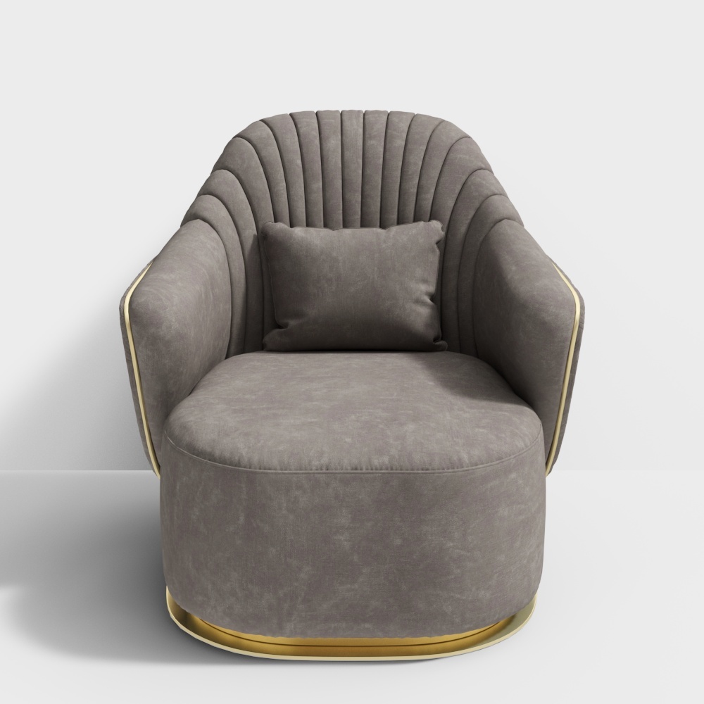 Elegant Sofa Chair 3D Model – Velvet & Gold Accents