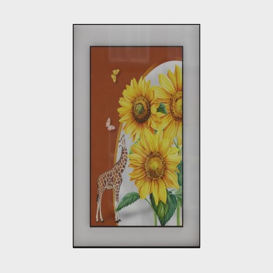 Charming Sunflower and Giraffe 3D Model